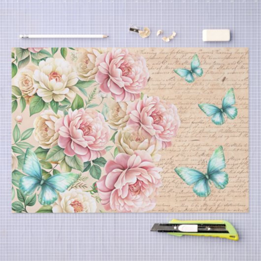 Romantic Vintage Floral Love Letter Decoupage 薄葉紙 (クラフト)
