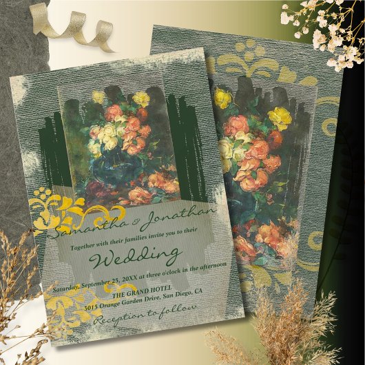 Romantic Vintage Floral Painting Wedding 招待状