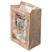 Romantic Vintage Floral Riverside Collage ミディアムペーパーバッグ (正面アングル)