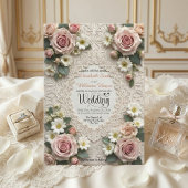 Romantic Vintage Garden Rose & Daisy Wedding 招待状