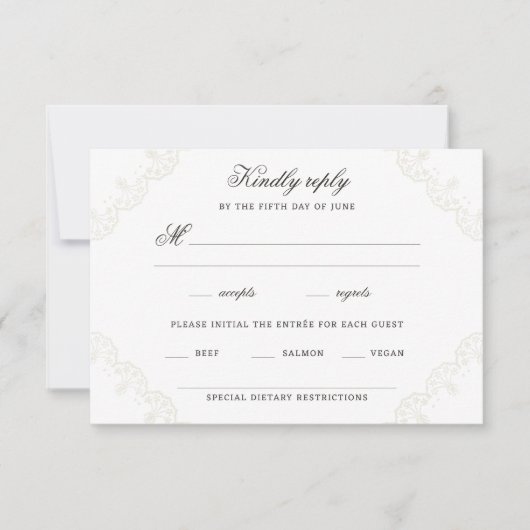 Romantic Vintage Lace Border Wedding 出欠カード (正面)