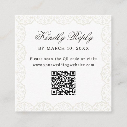 Romantic Vintage Lace Frame QR Code Wedding エンクロージャーカード (正面)
