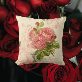 Romantic Vintage Peach Roses with Roses Text クッション