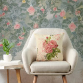 Romantic Vintage Peach Roses with Roses Text クッション