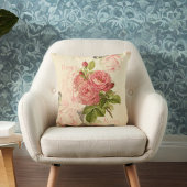 Romantic Vintage Peach Roses with Roses Text クッション