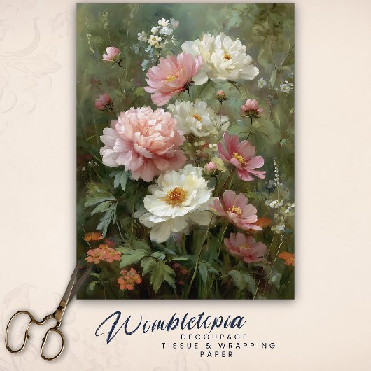 Romantic Vintage Peonies and Wildflowers Decoupage 薄葉紙