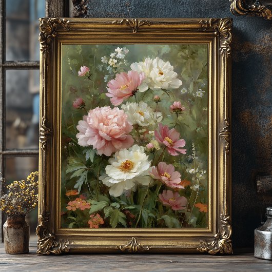 Romantic Vintage Peonies and Wildflowers Fine Art ポスター