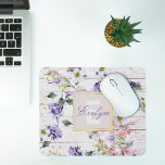 Romantic Vintage Retro Flowers on Barn Wood & Name マウスパッド<br><div class="desc">Beautiful personalized mouse pad design featuring vintage colorful flowers on barn wood and square with golden frames for your text. The text is fully customizable.</div>