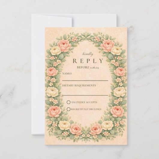 Romantic Vintage Rose Arch Wedding 出欠カード (正面)