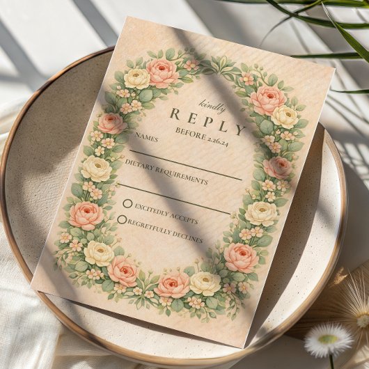 Romantic Vintage Rose Arch Wedding 出欠カード
