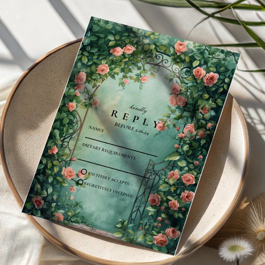 Romantic Vintage Rose Gate Wedding 出欠カード
