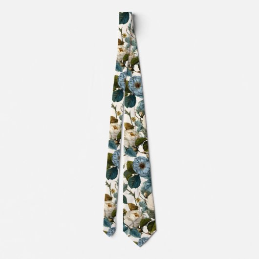 Romantic Vintage Roses White Blue ネクタイ (裏面)
