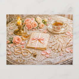 Romantic Vintage Still Life with Tea, Roses and Le ポストカード
