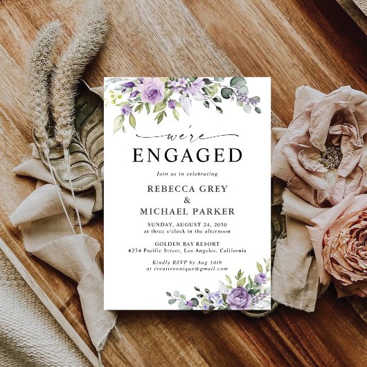 Romantic Violet Flower Engagement Party Invitation 招待状