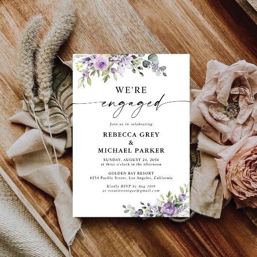 Romantic Violet Flower Engagement Party Invitation 招待状