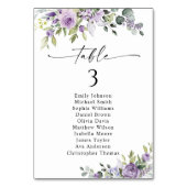 Romantic Violet Flower Table Seating Chart Cards テーブルナンバー (裏面)