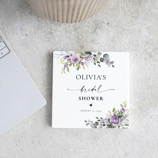 Romantic Violet Flowers Bridal Shower Coasters コースター
