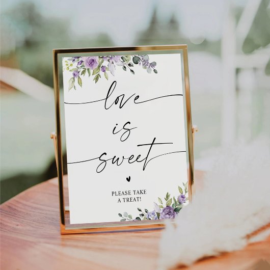 Romantic Violet Flowers Love Is Sweet Sign 台座サイン