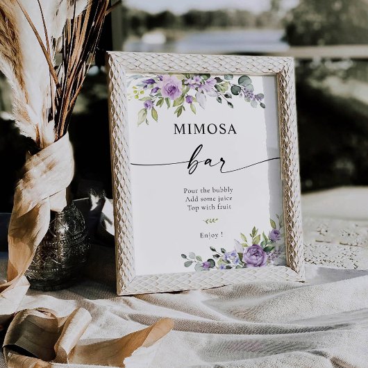 Romantic Violet Flowers Mimosa Bar Sign 台座サイン