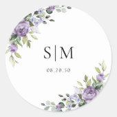 Romantic Violet Flowers Wedding Classic Round ラウンドシール (正面)