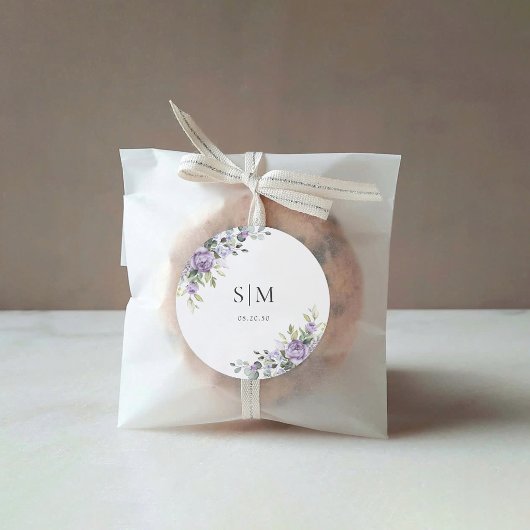 Romantic Violet Flowers Wedding Classic Round ラウンドシール