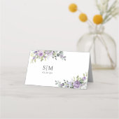 Romantic Violet Flowers Wedding Folded  プレイスカード (裏面)