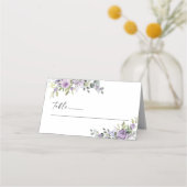 Romantic Violet Flowers Wedding Folded  プレイスカード (正面)