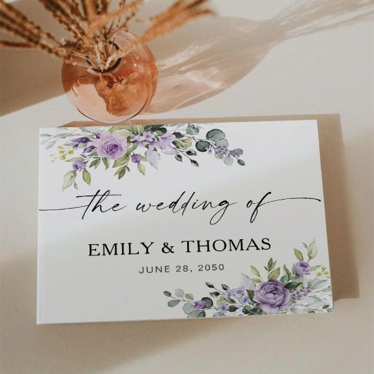 Romantic Violet Flowers Wedding Guest Book ゲストブック
