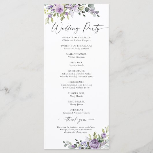 Romantic Violet Flowers Wedding Program プログラム (裏面)