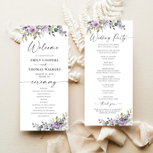 Romantic Violet Flowers Wedding Program プログラム