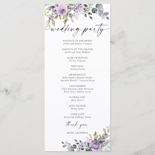 Romantic Violet Flowers Wedding Program プログラム (裏面)