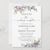 Romantic Violet Flowers Wedding Reception 招待状 (正面)