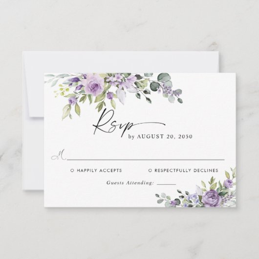 Romantic Violet Flowers Wedding RSVP Card (正面)