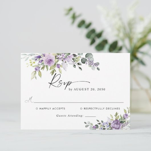 Romantic Violet Flowers Wedding RSVP Card (スタンド正面)