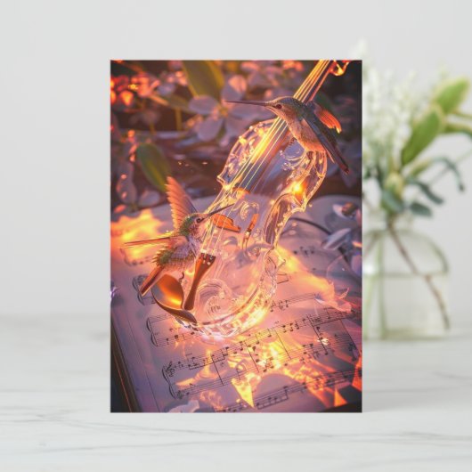 Romantic Violin & Bird Wedding Invitation | Music  招待状 (スタンド正面)