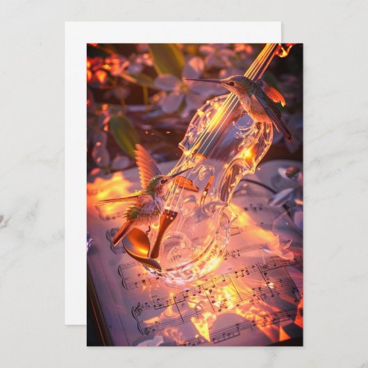 Romantic Violin & Bird Wedding Invitation | Music  招待状 (正面/裏面)