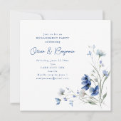 Romantic Watercolor Blue Floral Engagement Party 招待状 (正面)