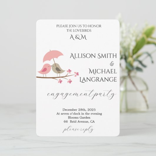 Romantic Watercolor Blush Engagement Party 招待状 (スタンド正面)