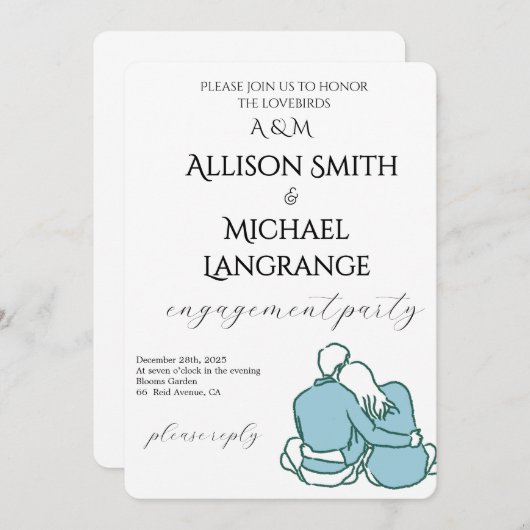 Romantic Watercolor Blush Engagement Party 招待状 (正面/裏面)