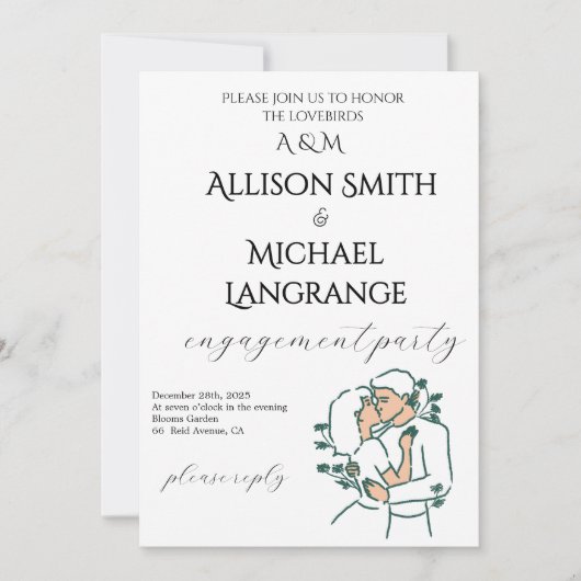 Romantic Watercolor Blush Engagement Party 招待状 (正面)