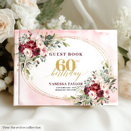 Romantic Watercolor Boho Marsala Gold 60 Birthday ゲストブック