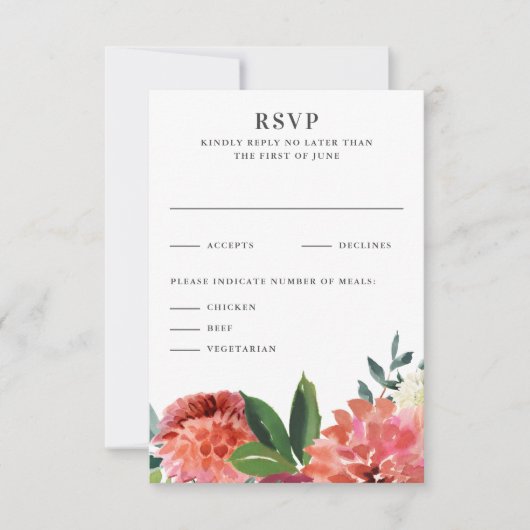 Romantic Watercolor Bouquet Wedding Reply 出欠カード (正面)