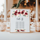 Romantic Watercolor Burgundy Roses Wedding Seating