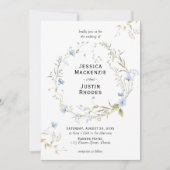 Romantic Watercolor Dusty Blue Wildflower Wedding 招待状 (正面)
