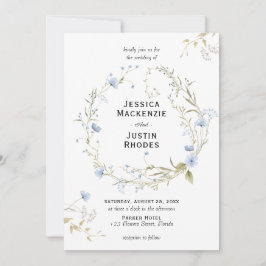 Romantic Watercolor Dusty Blue Wildflower Wedding 招待状