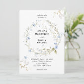 Romantic Watercolor Dusty Blue Wildflower Wedding 招待状 (スタンド正面)