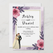 Romantic Watercolor Floral Bride And Groom Wedding 招待状 (正面)