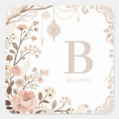 Romantic Watercolor Floral Filigree Design スクエアシール (正面)