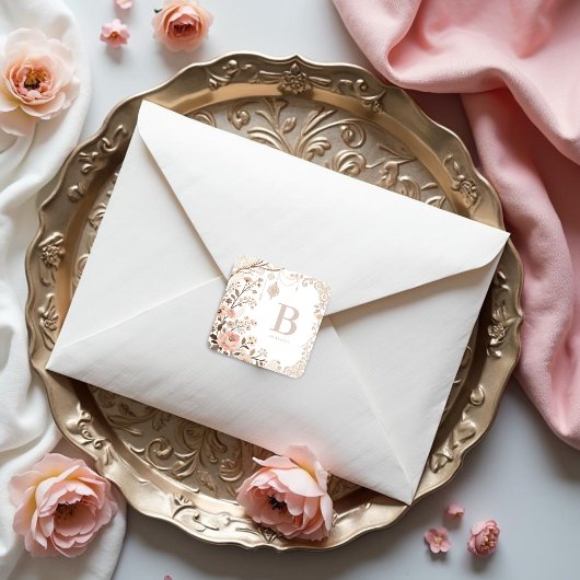 Romantic Watercolor Floral Filigree Design スクエアシール