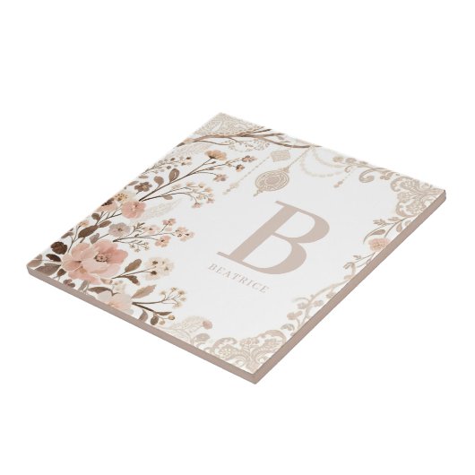 Romantic Watercolor Floral Filigree Design  タイル (側面)